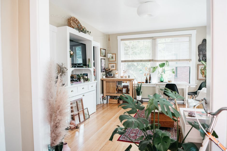 Bright sunny living room with newly installed large windows